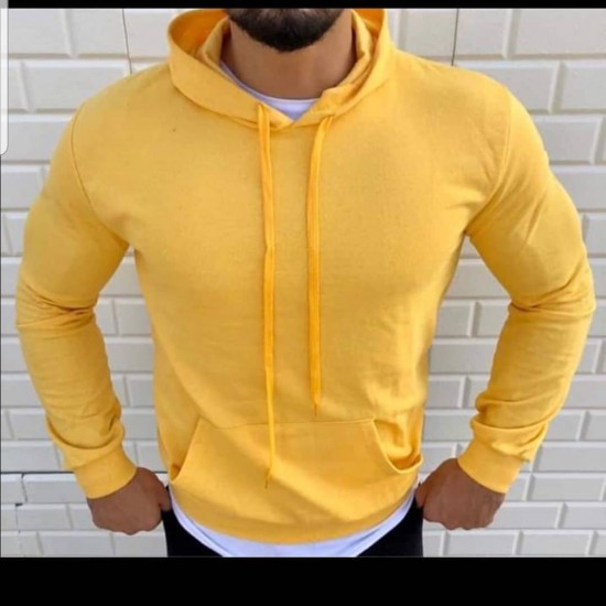 Bay İki İplik Kapşonlu Sarı Sweatshirt