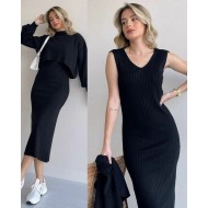 Triko Elbise İkili Takım Siyah