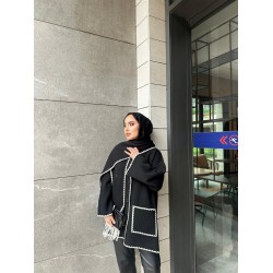 Atkılı Triko Era Ceket Siyah