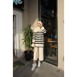 Bej Çizgili Tunik